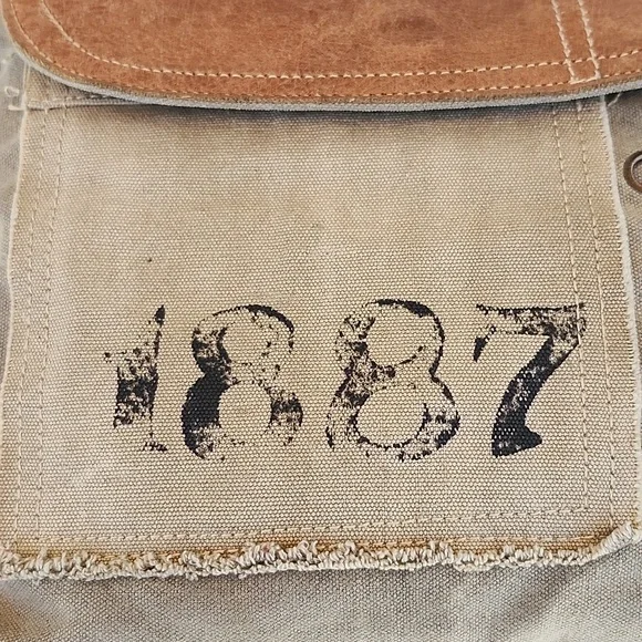 CLEA RAY UPCYCLED MILITARY TENT CANVAS AND LEATHER CROSSBODY BAG - Picture 5 of 14